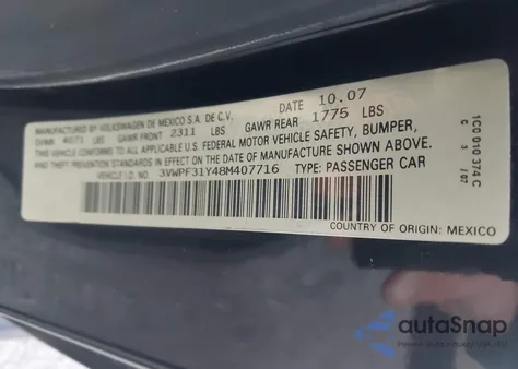 2008 Volkswagen New Beetle S z USA, uszkodzony, nr VIN 3VWPF31Y48M407716